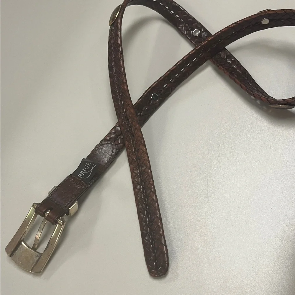 Brighton Brown Leather Belt with Silver & Gold tone Buckle size 34” inch